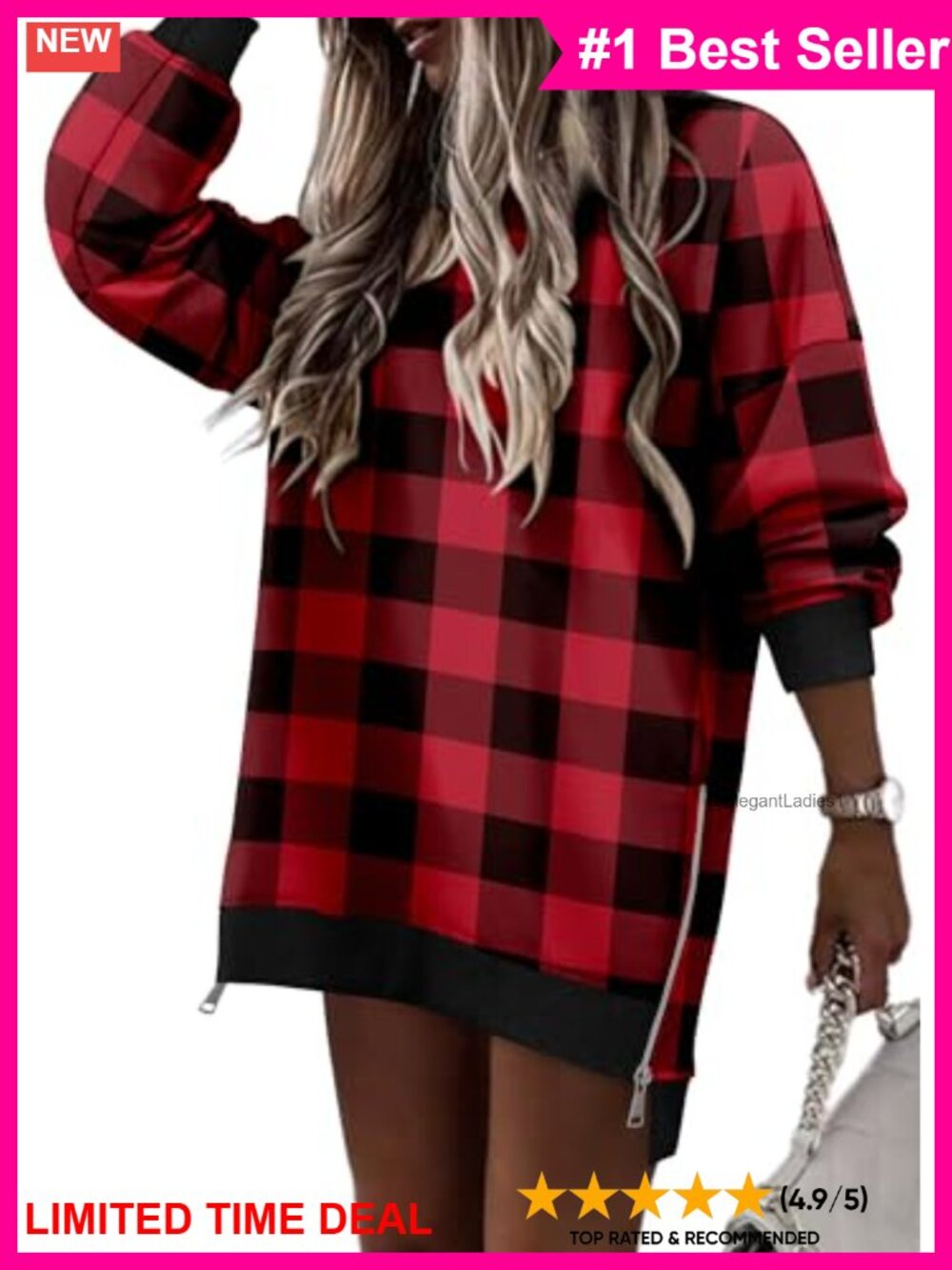 Oversized Crew Neck Sweatshirt Pullover Side Zipper Split Long Sleeve Tunic